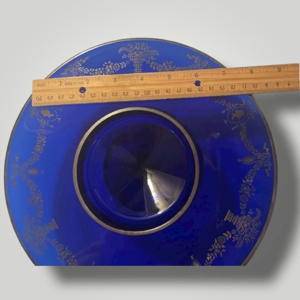 Vintage Cobalt blue and gold serving platter with compote EUC - Picture 5 of 6